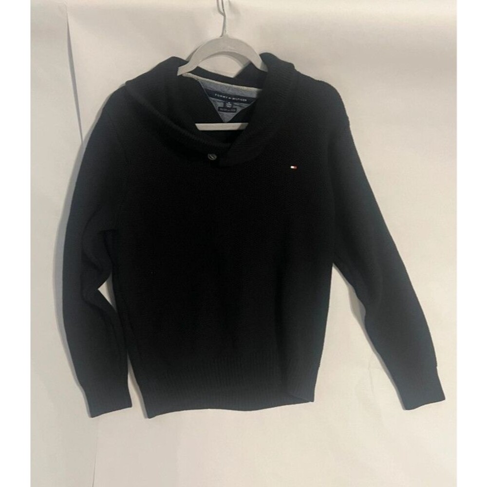 Tommy Hilfiger Black Shawl Collar Button Sweater Pima Cotton Merino Wool Men's